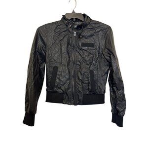Vintage Members Only Womens Quilted Faux Leather Bomber Jacket Medium Black